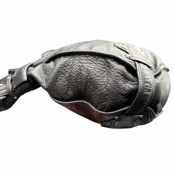 B Makowsky Black Pebbled Leather Hobo Shoulder Bag Slouchy Belted Style - Picture 5 of 13